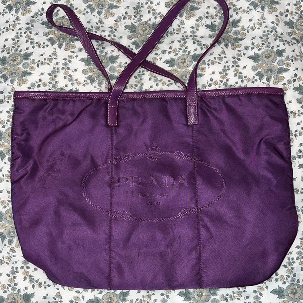 PRADA original purple Tessuto Canapa Logo Large Tote. nylon/Saffiano leather